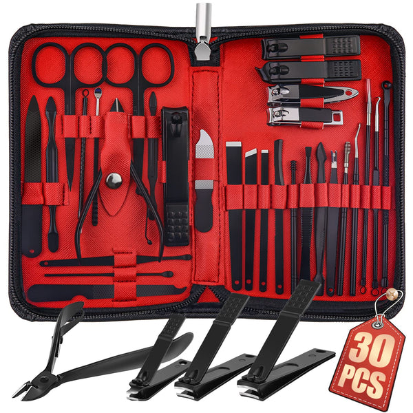 WOAMA 30-Piece Professional Manicure Set, Pedicure Kit, Stainless Steel Nail Kit for Women Men - Black