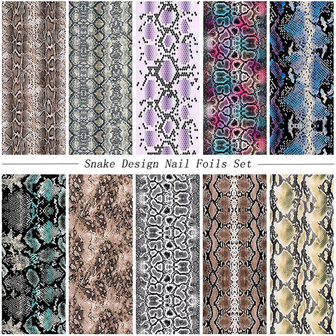 Snake Skin Nail Transfer Foil Sticker Art Supplies, Python & Starry Sky Designs, 10 Pcs Holographic Nail Foil