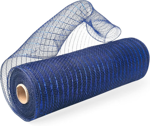 2 Rolls Navy Blue Deco Mesh Ribbon, 10 in x 30 ft with Blue Foil Wire for Christmas Wreath Decoration