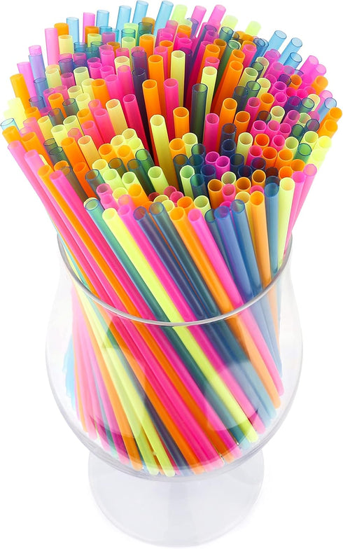 300 Neon Mini Bar Cocktail Straws, Short Plastic Drink Stirrers