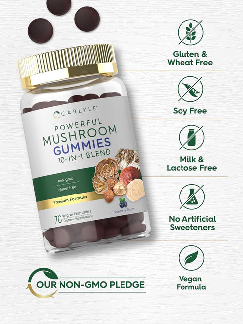 Gummies 70 Gummies 10-in-1 Carlyle Mushroom Supplement | Vegan | Blend | Non-GMO, and Gluten Free