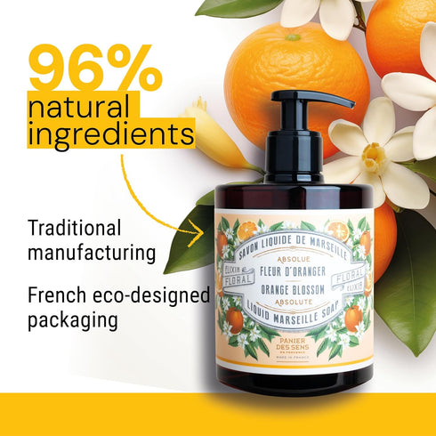 Panier des Sens Moisturizing Hand Soap - Orange Blossom Gourmand Fragrance, Refillable Kitchen & Bathroom Soap