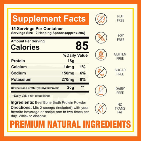 Zammex 100% 18G 1&3, Grass-Fed Beef Bone Broth Protein Powder, Protein, Hydrolyzed Collagen Peptides Type Supports