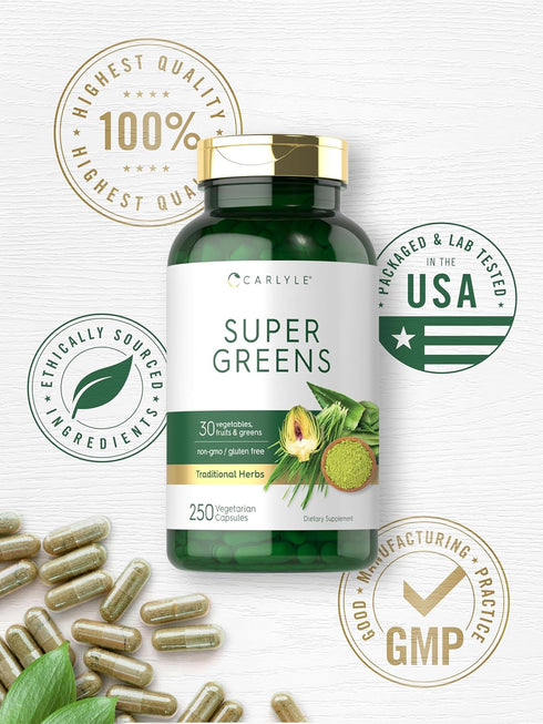 Carlyle Super Greens Capsules | 250 Count | Non-GMO Gluten Free Supplement