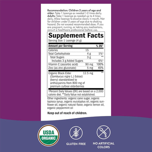 Nature’s Way Sambucus Zinc Lozenges with Elderberry and Vitamin C, Peppermint Flavored, 24 Lozenges