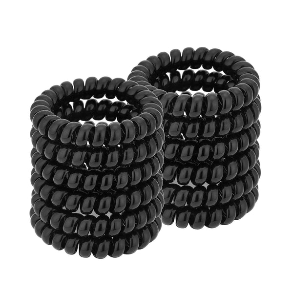 Spiral Plastic Hair Ties, 12 Pcs Black - Coil Ponytail Holders for Thick Hair, No Crease Phone Cord Ties