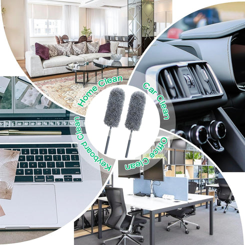 QINGHAHU 2 Pack Microfiber Duster for Cleaning, Small Dusters with Microfiber Head, Extendable Pole, Hand Washable