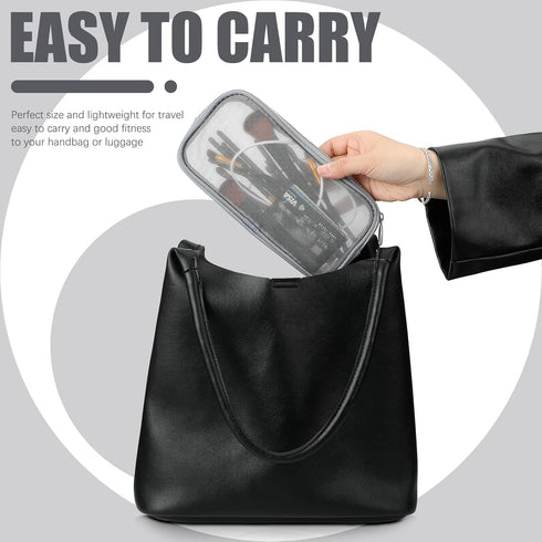 Weewooday 4 Pcs Mesh Makeup Bag, Travel Toiletry Pouch with Zipper, Gray