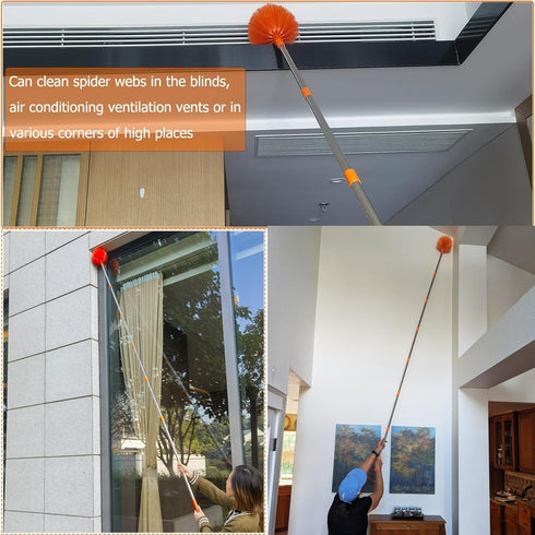 20+ Feet High Reach Dusting Kit with 3-14 ft Extension Pole, 2 in 1 Window Cleaning Kit, High Ceiling Duster, Cobweb