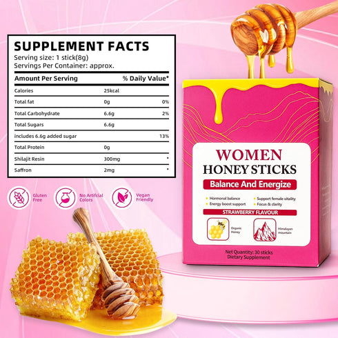 Rulinal 30 (1) Bloomin Honey Sticks Shilajit for Women, Strawberry Honeysticks, Natural Energy & Vitality Booster