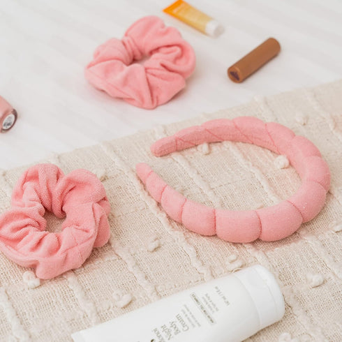 FROG SAC Puffy Spa Headband and Wristbands for Face Washing, Terry Cloth Makeup Skin Care Headbands