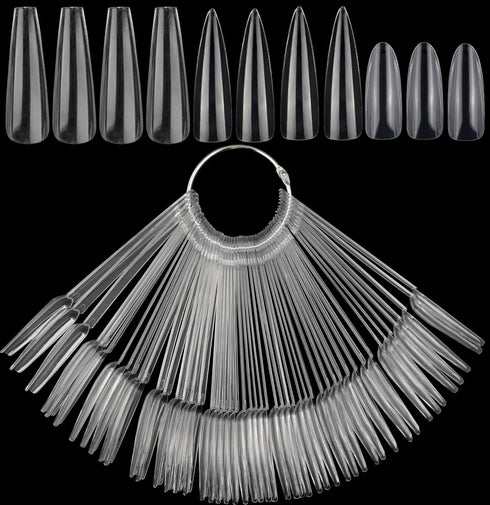 LoveOurHome 150pc Clear Nail Swatch Sticks, Long Stiletto Coffin Almond Nails Polish Sample Tester Stick with Ring for