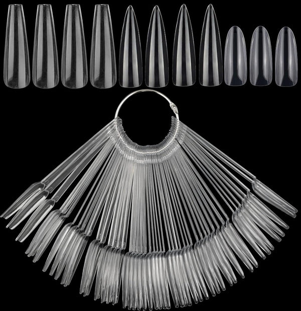 LoveOurHome 150pc Clear Nail Swatch Sticks, Long Stiletto Coffin Almond Nails Polish Sample Tester Stick with Ring for
