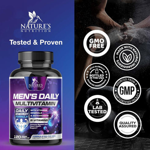 Premium Multivitamin for Men - Daily Support with Vitamins A, C, D, E, B12, Zinc, Calcium, Magnesium - 120 Capsules