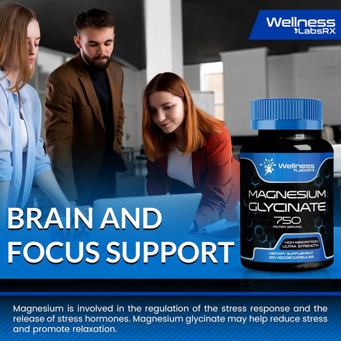Magnesium Glycinate Capsules - 750mg, 120 Count, High Absorption Supplement for Heart Health, Sleep for Women and Men
