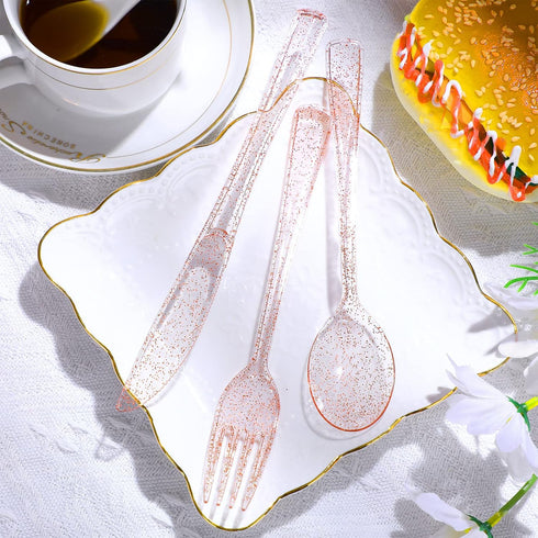 150 Pcs Pink Plastic Silverware Set, Disposable Plastic Flatware, Includes 50 Forks, 50 Spoons, 50 Knives for Birthday