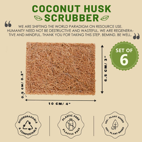 Coconut Husk Scrubber(3) Coconut Scouring Pads|Natural Dish Scrubber|Coconut Dish Scrubber|Eco Friendly Dish Scrubber|Coconut Scrubber|Coconut Husk Sponge|Coconut Husk Scouring Pad|Non-Scratch by BeMind