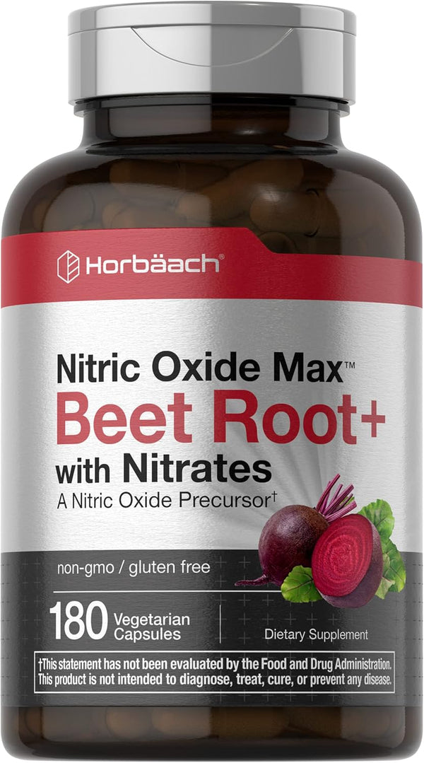 Horbaeach Nitric Oxide Beet Root Capsules | 180 Count Vegetarian Non-GMO Gluten Free Supplement