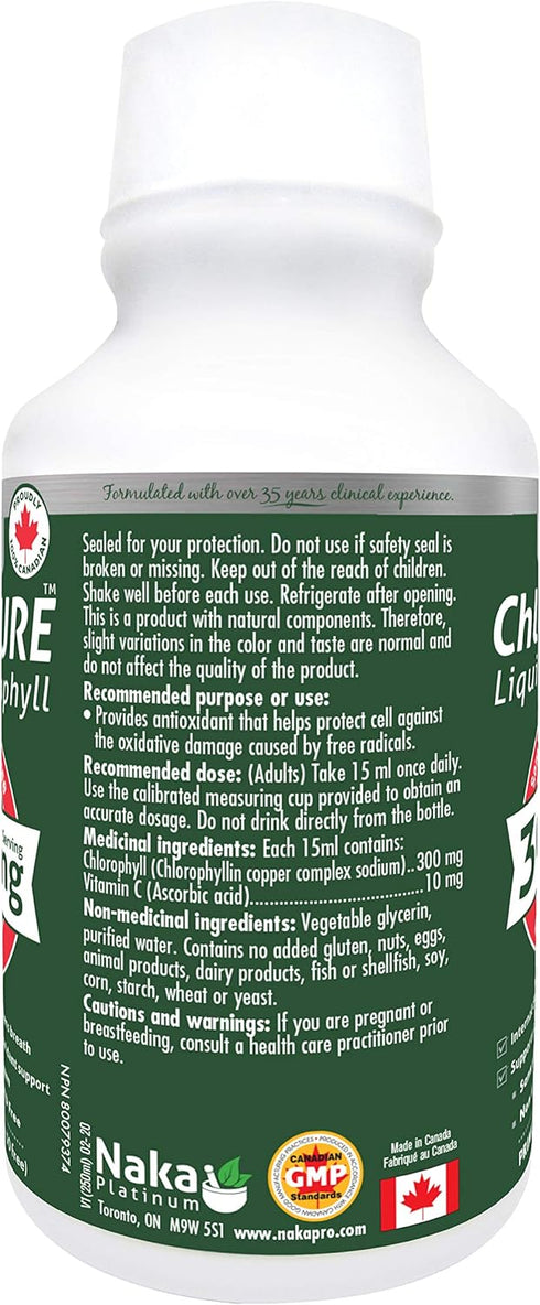 Naka Platinum ChloroPURE Liquid Chlorophyll 300 mg per 15 ml Serving Provides antioxidant Protection, Supports Cleansing - 250 ml