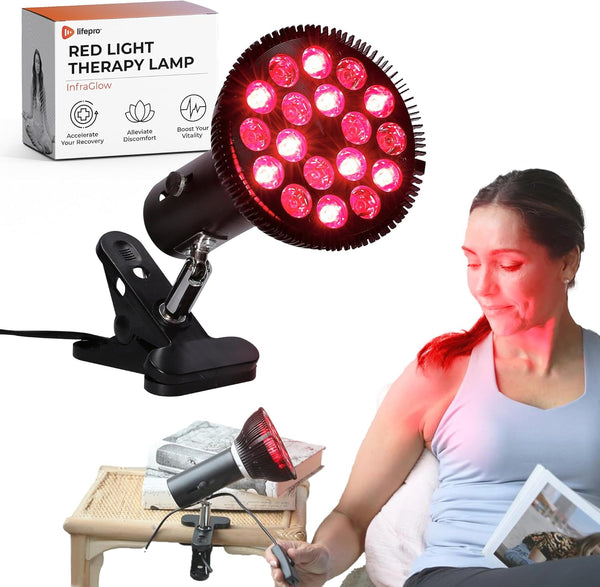 LifePro InfraGlow NIR & Red Light Therapy Lamp, 18 LEDs Clip-On for Chronic Pain Relief, Skin Wellness & Recovery