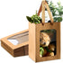 Yexiya 15 Pcs Kraft Paper Gift Bags with Clear Window, 7 x 5 x 10 Inch Transparent Flower Bouquet Bags for Festivals