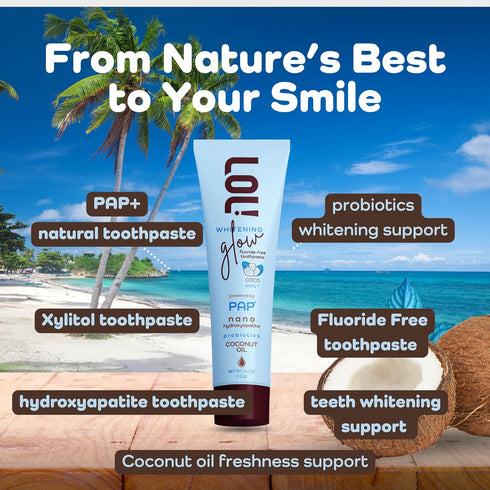 LOL Whitening Glow Coco-Mint Toothpaste Whitening with Pap +, Nano Hydroxyapatite Toothpaste Sensitive Teeth, Coconut