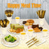 176 Pieces Gold Disposable Party Dinnerware Set, Black Paper Plates, Napkins, Cups, Gold Plastic Utensils