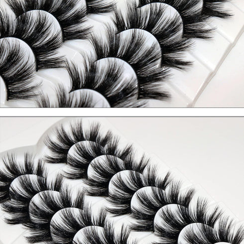Veleasha False Eyelashes, Long Faux Mink Lashes, Fluffy Handmade Fake Eyelashes, 7 Pairs Pack Luxury Cat Eye