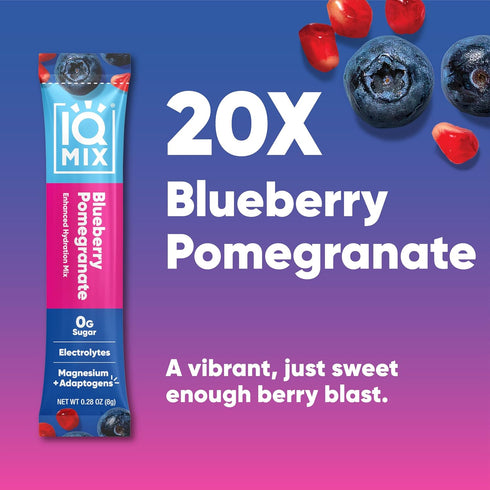 IQMIX Hydration Electrolyte Powder, 4-in-1 Formula for Hydration, Mental Clarity, Mood, Recovery – 20 Count Blueberry
