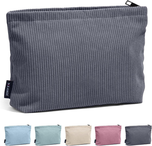 MAANGE Makeup Bag - Small Corduroy Cosmetic Pouch for Women, Portable Zipper Travel Bag (GRAY)