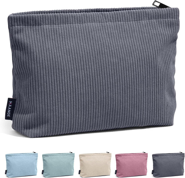 MAANGE Makeup Bag - Small Corduroy Cosmetic Pouch for Women, Portable Zipper Travel Bag (GRAY)