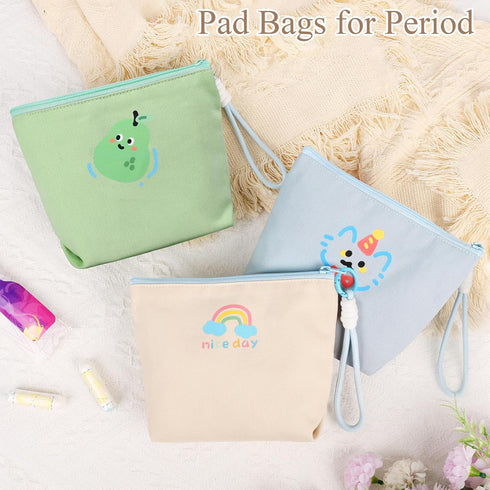 SIDESUGAR Canvas Period Pouch Soft First Period Kit Bag Small Discreet Menstrual Cup Pad Pouch Cute Sanitary Napkin