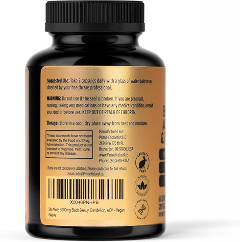 120 Capsules Sea Moss 3000mg, Black Seed Oil 2000mg, Ashwagandha 1000mg, Turmeric 1000mg, Vegan