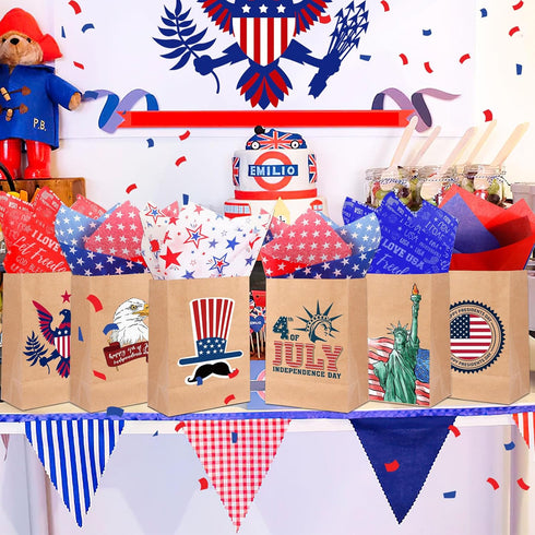 SANNIX 100 Sheets 4th of July Tissue Paper, Red Blue White Stars Gift Wrapping for Independence Day Crafts