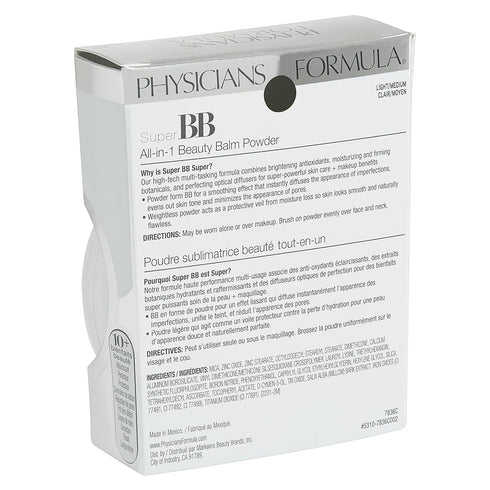 Physicians Formula Super BB Cream, All-in-1 Beauty Balm Powder, Light/Medium, Dermatologist Tested