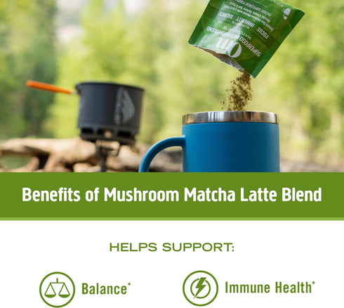 Packets (10 Count) OM MUSHROOM SUPERFOOD Matcha Latte Blend Green Tea Mushroom Powder with Lions Mane, Reishi, Chaga