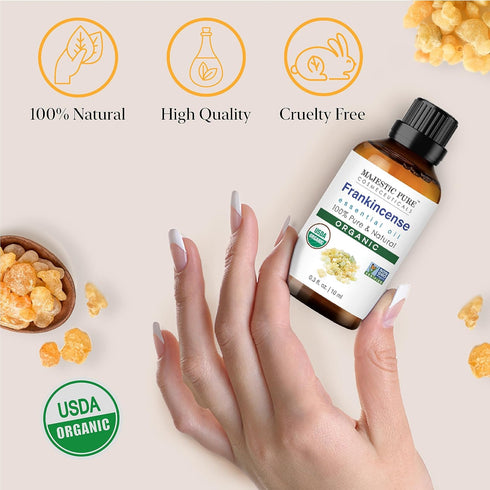 Majestic Pure USDA Organic Frankincense Essential Oil, 100% Pure Natural Oil for Pain Relief, Aromatherapy, Skin (0.3