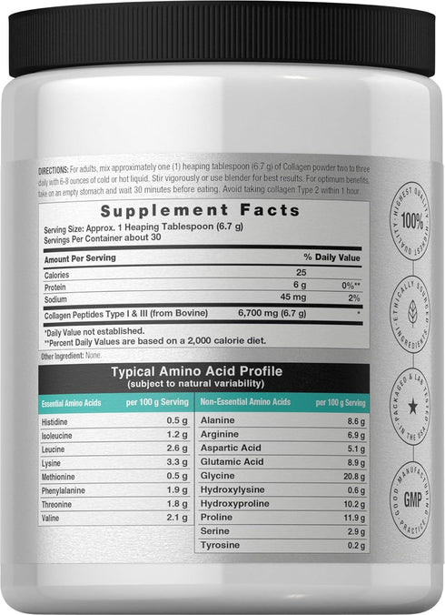 Horbaeach Collagen Peptides Powder 7oz | Unflavored Multi Collagen Protein and Amino Acids | Type I and III | Gluten