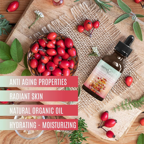 Rosehip Seed Oil 4 Fl Oz, 100% Organic & Cold Pressed Anti-aging Moisturizing Treatment for Face, Hair, Skin & Nails