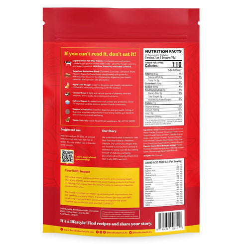 Best Bodies for Life Meal Replacement Powder - 15g Organic Grass Fed Whey Protein Shake with a Shot of Apple Cider
