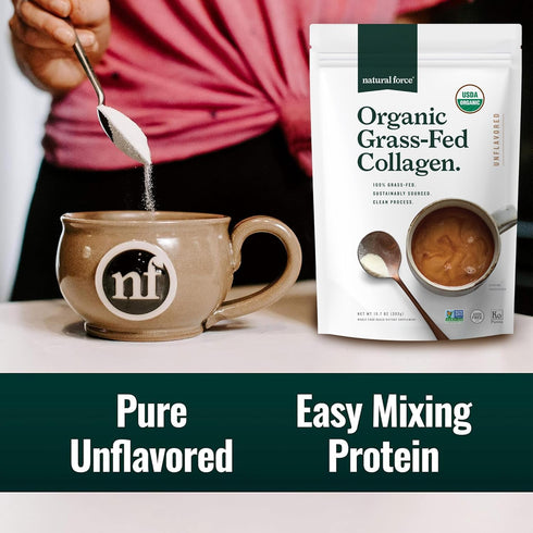 Natural Force Organic Clean Collagen Peptides Powder, USDA Certified Organic, Unflavored, 10.7oz