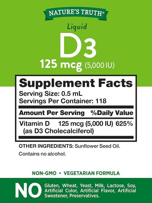 Nature's Truth Vitamin D3 Liquid - 5000 IU - 2 fl oz - Non-GMO & Gluten Free Supplement
