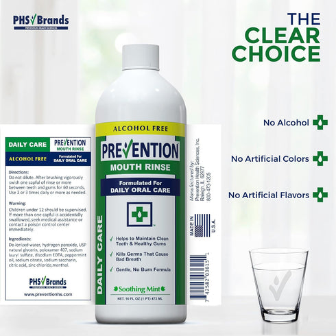 Prevention Daily Care Alcohol Free Mouthwash, Hydrogen Peroxide, Gum Care, Teeth Whitening, 16 oz, 2 Pack