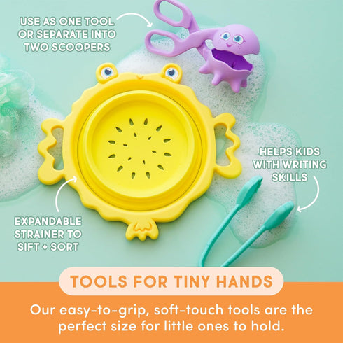Pack Glo Pals Fine Motor Tools Sensory Play Bundle with Pick-Up Pals Sensory Tools, Yellow Alex Light-Up Cubes, & Under