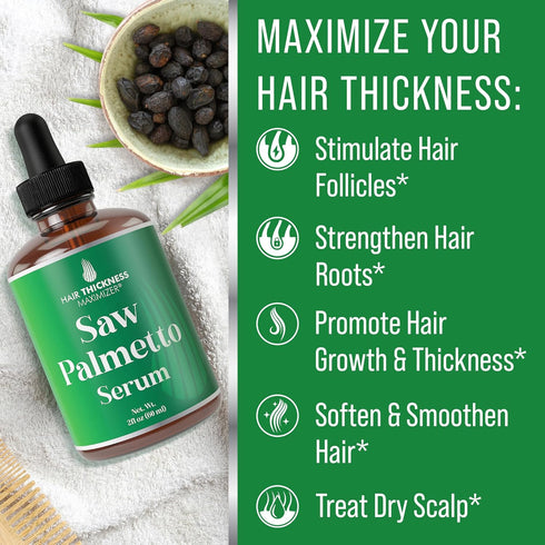 Saw Palmetto Serum for Hair Growth - With Rosemary, Peppermint, Pumpkin Seed Oils, 2oz Vegan Scalp Treatment