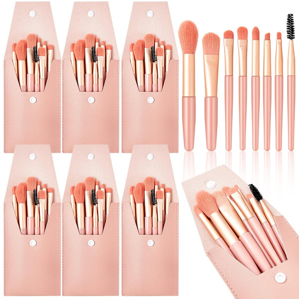Gerrii 6 Sets Travel Makeup Brush Set, Synthetic Fiber Brushes Bag for Bridesmaid Gift, Coral Orange