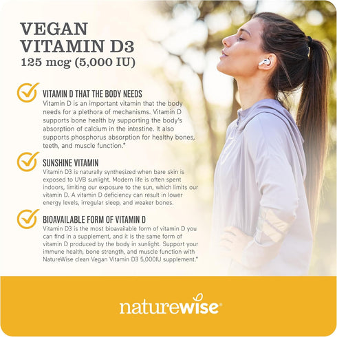 NatureWise Vitamin D3 5000iu (125 mcg) with Plant-Based Vitamin D3, 60 Softgels for Immune Health