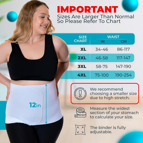 QORE LOGIQ Plus Size Abdominal Binder, Post Surgery C Section Belly Band, Adjustable Compression Wrap