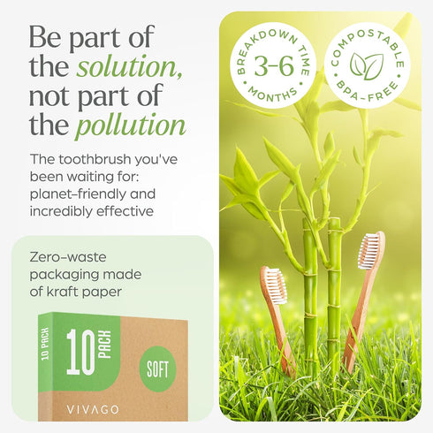 Biodegradable Bamboo Toothbrushes Bulk Soft Bristles (50 Pack) - Eco-Friendly, Compostable Natural Wooden Toothbrush