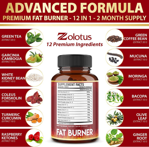 Premium Weight Loss Pills for Women, Best Fat Burners for Women and Men, Energy Pills, 2 Months Supply with Green Tea